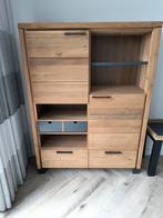 Eikenhouten kast met lades en glazen plank, Huis en Inrichting, Kasten | Boekenkasten, Ophalen, 100 tot 150 cm, Zo goed als nieuw