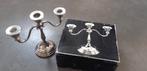Kandelaar verzilverd 3 arms 3 kaarsenhouder 20cm hoog 23 br., Ophalen of Verzenden, Zilver
