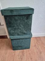 2x groene velourse opbergboxen/ poef, Overige materialen, Minder dan 50 cm, Minder dan 50 cm, Ophalen of Verzenden