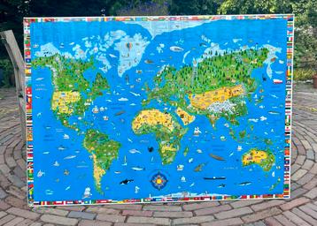 Wereldkaart voor Kinderen op Hout - 135x95cm beschikbaar voor biedingen