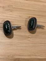 Groene manchetknopen met steen, Sieraden, Tassen en Uiterlijk, Manchetknopen, Ophalen of Verzenden, Gebruikt, Steen, Verzilverd