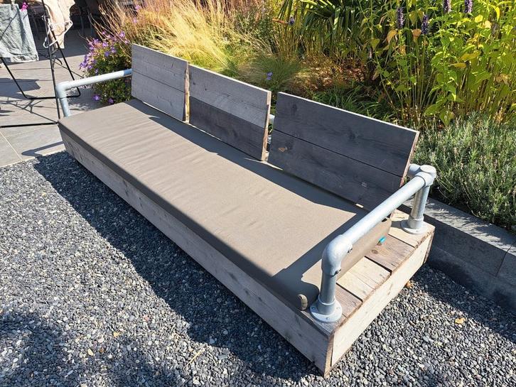 Leuke steigerhouten tuinbank (loungebank), Tuin en Terras, Tuinbanken, Gebruikt, Hout, Ophalen