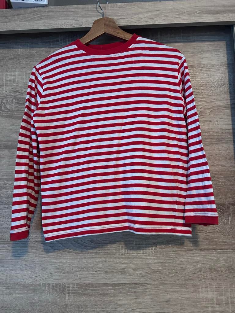 Carnaval rood/wit streep shirt 152-164, Ophalen of Verzenden, Zo goed als nieuw, Jongen of Meisje, Shirt of Longsleeve