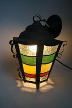 lantaarn antiek geel groen oranje glas lood hallamp zink, Antiek en Kunst, Ophalen of Verzenden