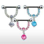 p176 tepelpiercing met strass, Sieraden, Tassen en Uiterlijk, Piercings, Ophalen, Staal, Overige typen, Nieuw