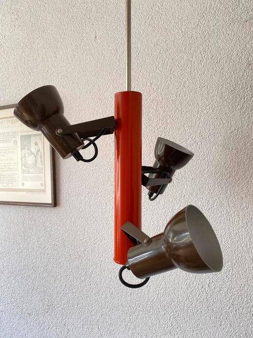Unieke vintage hanglamp retro bruin/oranje 3 spots jaren ‘60, Huis en Inrichting, Lampen | Hanglampen, Gebruikt, 75 cm of meer