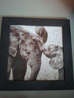 Oliefant met jong, Ophalen, Minder dan 50 cm, Zo goed als nieuw, Schilderij