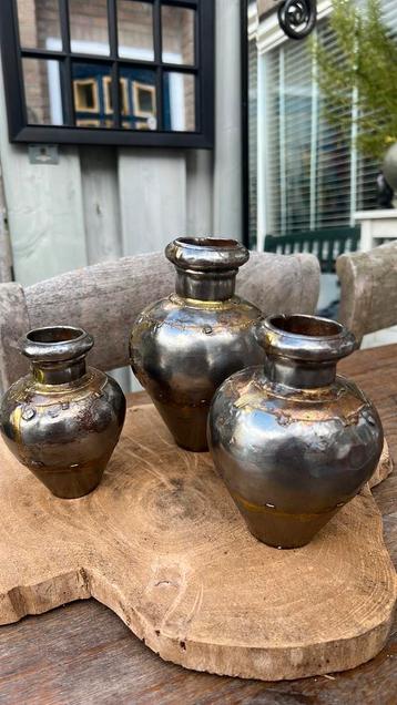 Vintage waterkruik set van 3 Indiase zinken waterflessen beschikbaar voor biedingen