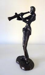Bronzen beeldje staande figuur die fluit speelt 5704-b, Ophalen of Verzenden, Brons