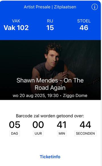Shawn Mendes On The Road Again ticket beschikbaar voor biedingen