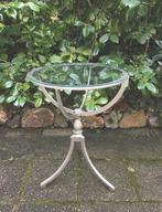 Glas en Nikkel Bijzettafel, Minder dan 55 cm, Gebruikt, Rond, Glas