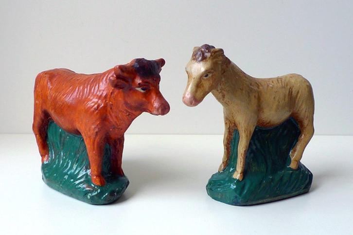 Losse os en/of ezel uit oude gipsen kerstgroep jaren 50/60, Diversen, Kerst, Ophalen of Verzenden