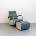 Leolux Scylla blauw/wit gestreept hoge rug + hocker, Huis en Inrichting, Fauteuils, Ophalen of Verzenden, Zo goed als nieuw
