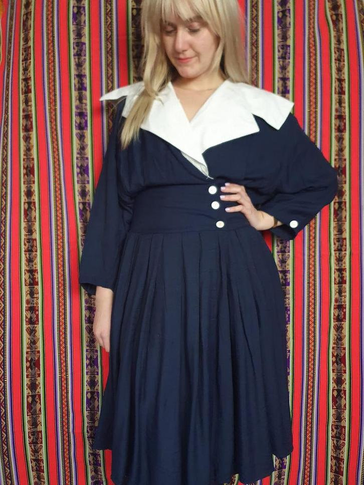 Vintage blauwe / donkerblauwe jurk 36 / S / small, Kleding | Dames, Jurken, Gedragen, Maat 36 (S), Blauw, Ophalen of Verzenden