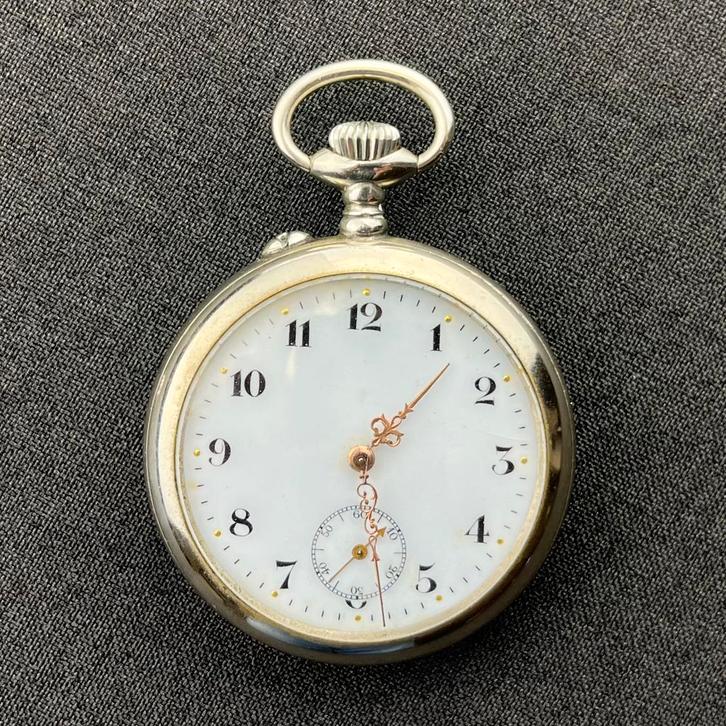 Antiek zakhorloge – ca. 1900 – Argentan kast (verzilverd), Sieraden, Tassen en Uiterlijk, Sporthorloges, Gebruikt, iOS, Zilver
