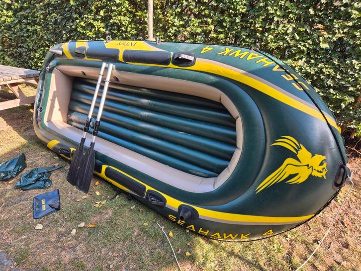 Opblaasboot 4 personen, Watersport en Boten, Kano's, Gebruikt, Overige typen, Drie personen of meer, Opblaasbaar, Met peddels