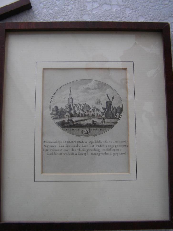 gravure dorp Stolwijk 1800 als zelfst. gemeente, ingelijst, Antiek en Kunst, Kunst | Etsen en Gravures, Ophalen of Verzenden