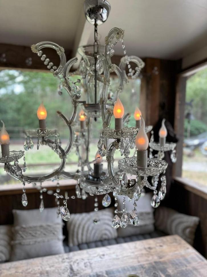 2 prachtige matchende kroonluchters, Huis en Inrichting, Lampen | Kroonluchters, Zo goed als nieuw, Glas, Kunststof, Ophalen