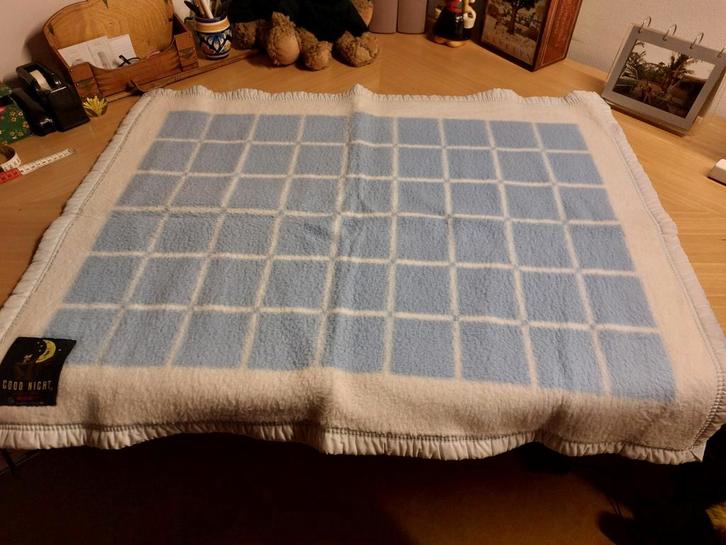 Vintage Kinderdekentje Dralon Lichtblauw/Wit 79x98cm, Kinderen en Baby's, Dekens, Slaapzakjes en Inbakerproducten, Deken, 85 tot 100 cm