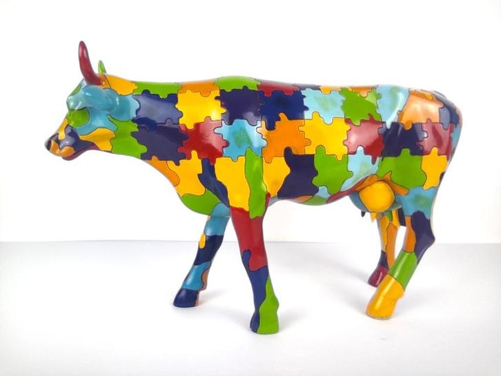 CowParade / Cow Parade Koe "Puzzling Cow" LARGE, Antiek en Kunst, Kunst | Designobjecten, Ophalen of Verzenden
