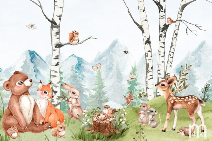 Bosdieren vinyl behang, fotobehang op maat * Muurdeco4kids, Kinderen en Baby's, Kinderkamer | Inrichting en Decoratie, Nieuw, Wanddecoratie