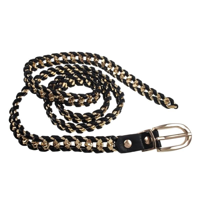 Damesriem Cubaanse Stijl Goudkleurige Metalen Kettingriem, Minder dan 3 cm, Verzenden, Zwart, Tailleriem