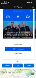 Coldplay tickets Wembley 26aug (prijs voor tickets samen), Twee personen, Augustus