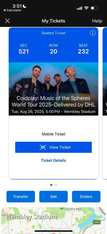 Coldplay tickets Wembley 26aug (prijs voor tickets samen) beschikbaar voor biedingen