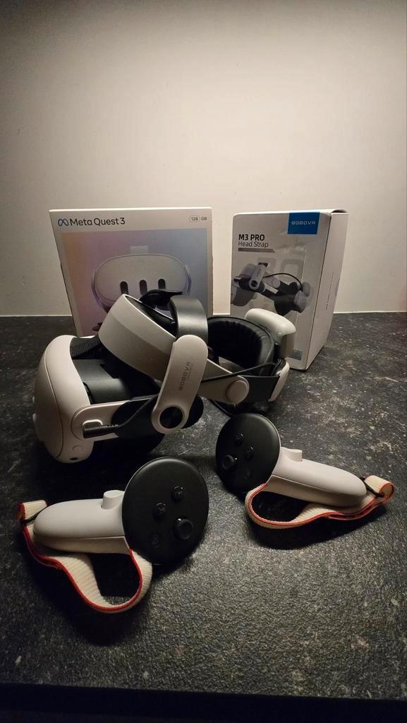Meta Quest 3 128GB + BOBOVR M3 Pro Head Strap, Spelcomputers en Games, Virtual Reality, Zo goed als nieuw, Overige platformen