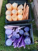 Gebruikte kaarsen oranje/paars, Huis en Inrichting, Woonaccessoires | Kandelaars en Kaarsen, Ophalen of Verzenden, Gebruikt, Overige materialen