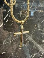 Prachtige 14k gouden koningsketting met kruis, Sieraden, Tassen en Uiterlijk, Kettingen, Ophalen of Verzenden, Zo goed als nieuw