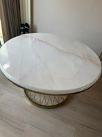 Ronde eettafel marmerlook, goudkleurige onderstel, Ophalen of Verzenden, Zo goed als nieuw, Rond, 100 tot 150 cm