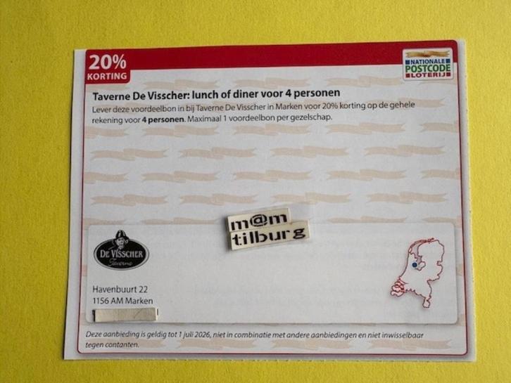 Taverne De Visscher:  20% korting, Tickets en Kaartjes, Kortingen en Cadeaubonnen, Drie personen of meer, Overige typen, Kortingsbon
