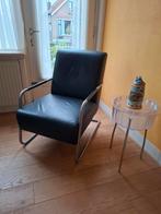 Zwarte leren buisframe fauteuil, Gebruikt, 75 tot 100 cm, Ophalen of Verzenden, Modern