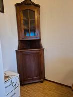 Houten Hoekkastje met Glazen Deur, Antiek, Minder dan 50 cm, Glas, Ophalen of Verzenden