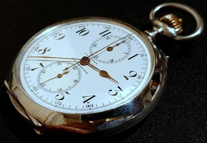 Antiek zilveren zakhorloge LONGINES CHRONOGRAAF, Sieraden, Tassen en Uiterlijk, Antieke sieraden, Overige typen, Zilver, Ophalen of Verzenden