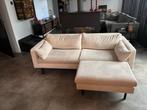 Beige ribstof bank - 200cm breed, Gebruikt, Driepersoons, 75 tot 100 cm, Ophalen of Verzenden