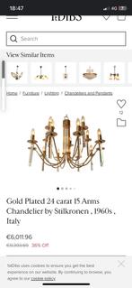 Gold plated 24 Carat 15 Arms chandelier by stilkronen 1960 s, Ophalen of Verzenden
