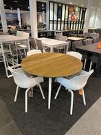 Te koop: ronde 4 persoons dining set (kunstof aluminium), Ophalen, 4 zitplaatsen, Teakhout, Zo goed als nieuw