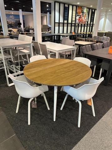 Te koop: ronde 4 persoons dining set (kunstof aluminium) beschikbaar voor biedingen