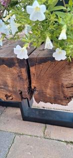 Mooie doorleefde eikenhouten spoorbielzen tuinbankjes 150cm, Ophalen, Nieuw, Hout