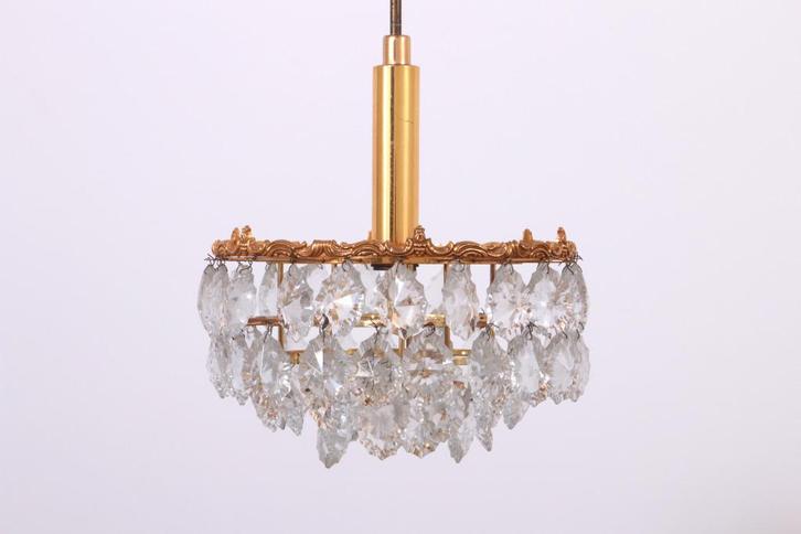 Vintage vergulde kroonluchter, Huis en Inrichting, Lampen | Kroonluchters, Gebruikt, Glas, Ophalen of Verzenden
