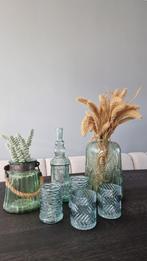 Vintage Green Glass Deco Set – 7-Piece Collection, Gebruikt, Ophalen of Verzenden, Glas, Minder dan 50 cm