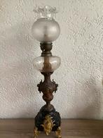 Bronzen olielamp uit 1920 met marmeren voet, Ophalen, Koper of Brons