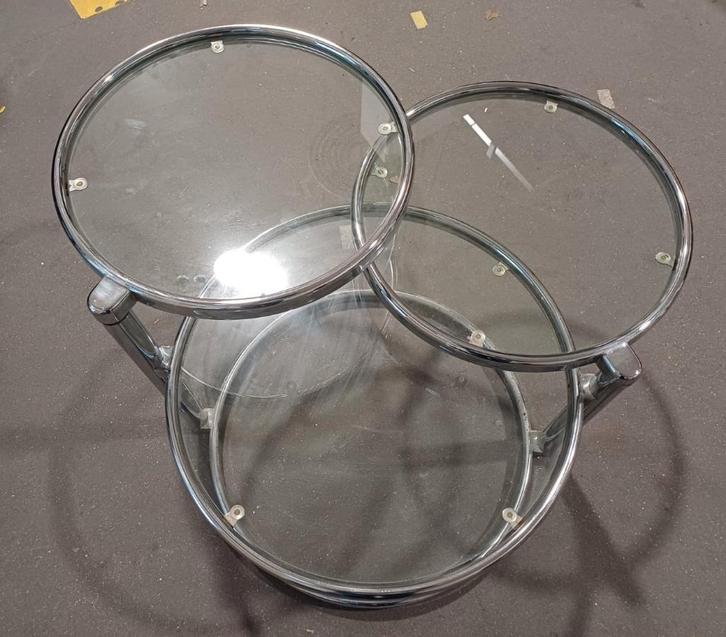 Drievoudig draaibare glazen designtafel - Leitmotiv stijl, Huis en Inrichting, Tafels | Salontafels, Gebruikt, Minder dan 50 cm