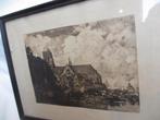 Antieke ets van Jacob Maris gesigneerd grote kerk Dordrecht, Ophalen of Verzenden