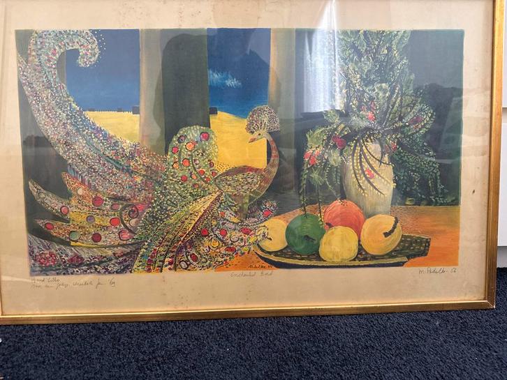 Kleurrijke Litho 'Enchanted Bird' M. Podulka, Antiek en Kunst, Kunst | Litho's en Zeefdrukken, Ophalen of Verzenden
