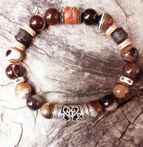 Nieuwe 10mm Herenarmband van Coffee Agate, Sieraden, Tassen en Uiterlijk, Armbanden, Nieuw, Elastiek, Bruin, Met edelsteen, Ophalen of Verzenden