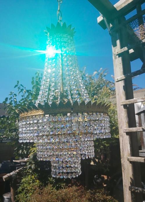 Gave antieke bronzen kristallen kroonluchter in goede staat, Huis en Inrichting, Lampen | Kroonluchters, Zo goed als nieuw, Ophalen of Verzenden