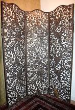 Antiek 19e eeuws 'goudleer' Hollands floraal kamerscherm, Antiek en Kunst, Ophalen